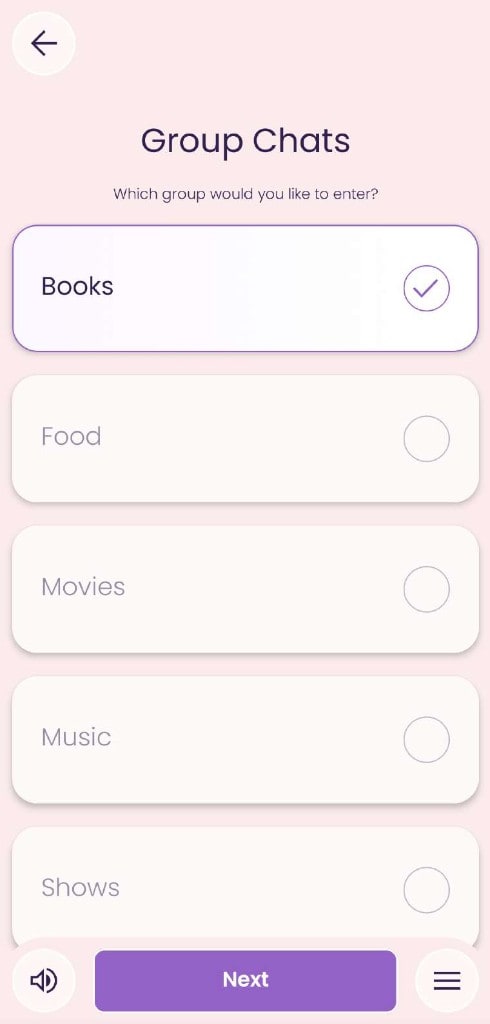 Group chats screen with topic groups